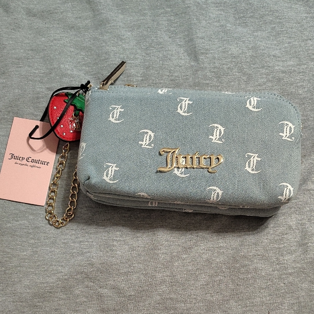 NWT Juicy Couture Blue Monogram Wallet w/ Strawberry Charm 🍓